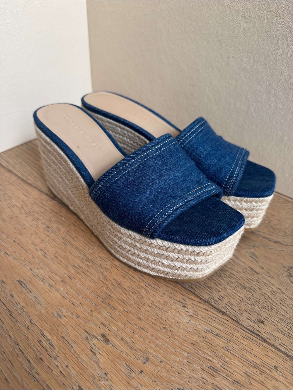 Veronica Beard Gable denim platform espadrille sandals slip on